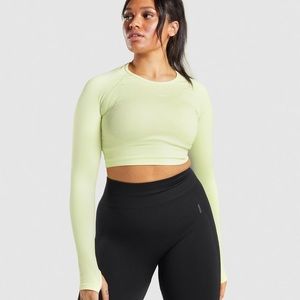 Gymshark Flex Sports Long Sleeve Crop Top Light Green Marl size small